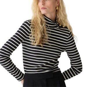 J.Crew Vintage Ribbed Striped Black White Turtleneck Sweater 2023 Size XS